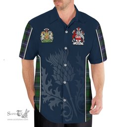 ScotsTee Shop Scottish MacRow Hunting Clan Scottish Crest and Scottish Thistle Sport Tartan Short Sleeve Shirt