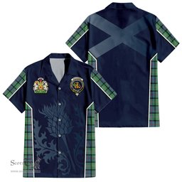 ScotsTee Shop Scottish MacThomas Ancient Clan Scottish Crest and Scottish Thistle Sport Tartan Short Sleeve Shirt