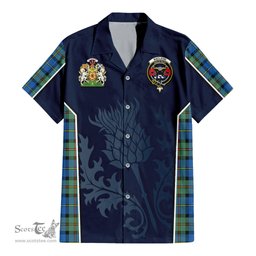 ScotsTee Shop Scottish MacLeod of Harris Ancient Clan Scottish Crest and Scottish Thistle Sport Tartan Short Sleeve Shirt