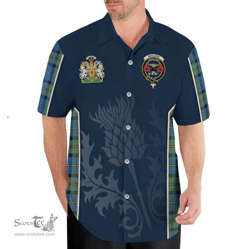 ScotsTee Shop Scottish MacLeod of Harris Ancient Clan Scottish Crest and Scottish Thistle Sport Tartan Short Sleeve Shirt