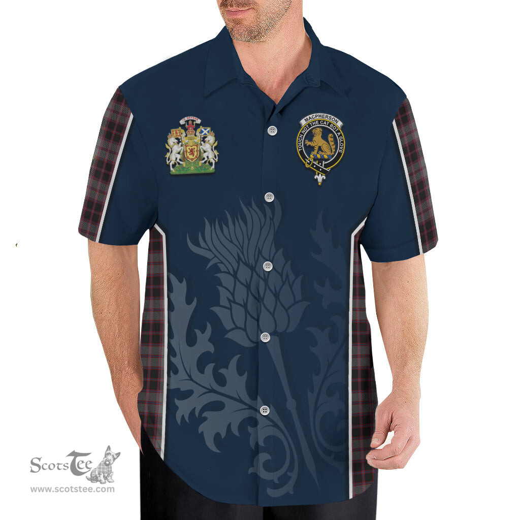ScotsTee Shop Scottish MacPherson Hunting Clan Scottish Crest and Scottish Thistle Sport Tartan Short Sleeve Shirt