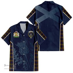 ScotsTee Shop Scottish MacLellan Modern Clan Scottish Crest and Scottish Thistle Sport Tartan Short Sleeve Shirt