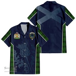 ScotsTee Shop Scottish MacArthur Highland Clan Scottish Crest and Scottish Thistle Sport Tartan Short Sleeve Shirt