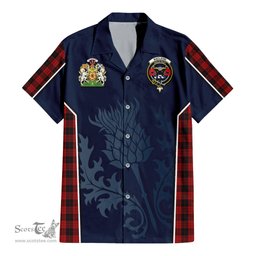 ScotsTee Shop Scottish MacLeod Black and Red Clan Scottish Crest and Scottish Thistle Sport Tartan Short Sleeve Shirt