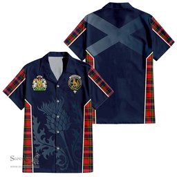 ScotsTee Shop Scottish MacPherson Modern Clan Scottish Crest and Scottish Thistle Sport Tartan Short Sleeve Shirt