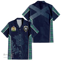 ScotsTee Shop Scottish Inglis Ancient Clan Scottish Crest and Scottish Thistle Sport Tartan Short Sleeve Shirt