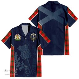 ScotsTee Shop Scottish MacQuarrie Modern Clan Scottish Crest and Scottish Thistle Sport Tartan Short Sleeve Shirt