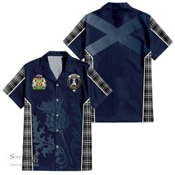 ScotsTee Shop Scottish MacLean Black and White Clan Scottish Crest and Scottish Thistle Sport Tartan Short Sleeve Shirt