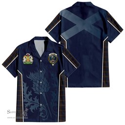 ScotsTee Shop Scottish MacLaine of Lochbuie Hunting Clan Scottish Crest and Scottish Thistle Sport Tartan Short Sleeve Shirt