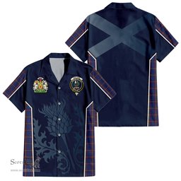 ScotsTee Shop Scottish MacLaine of Lochbuie Clan Scottish Crest and Scottish Thistle Sport Tartan Short Sleeve Shirt