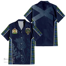 ScotsTee Shop Scottish MacLaren Ancient Clan Scottish Crest and Scottish Thistle Sport Tartan Short Sleeve Shirt