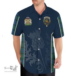 ScotsTee Shop Scottish MacThomas Clan Scottish Crest and Scottish Thistle Sport Tartan Short Sleeve Shirt