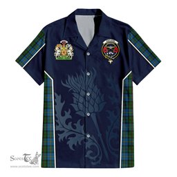 ScotsTee Shop Scottish MacLeod Green Clan Scottish Crest and Scottish Thistle Sport Tartan Short Sleeve Shirt