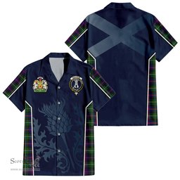 ScotsTee Shop Scottish Malcolm Clan Scottish Crest and Scottish Thistle Sport Tartan Short Sleeve Shirt