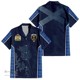 ScotsTee Shop Scottish Mercer Modern Clan Scottish Crest and Scottish Thistle Sport Tartan Short Sleeve Shirt