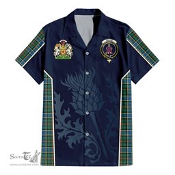 ScotsTee Shop Scottish Ogilvie (Ogilvy) Hunting Ancient Clan Scottish Crest and Scottish Thistle Sport Tartan Short Sleeve Shirt