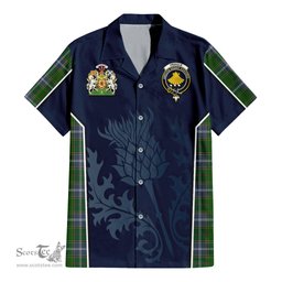 ScotsTee Shop Scottish Pringle Clan Scottish Crest and Scottish Thistle Sport Tartan Short Sleeve Shirt