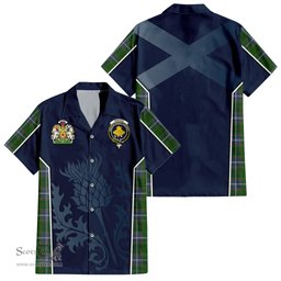 ScotsTee Shop Scottish Pringle Clan Scottish Crest and Scottish Thistle Sport Tartan Short Sleeve Shirt