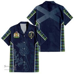 ScotsTee Shop Scottish Watson Ancient Clan Scottish Crest and Scottish Thistle Sport Tartan Short Sleeve Shirt