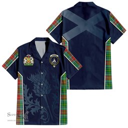 ScotsTee Shop Scottish Muirhead Clan Scottish Crest and Scottish Thistle Sport Tartan Short Sleeve Shirt