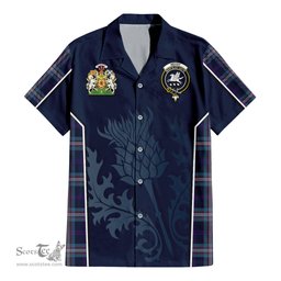 ScotsTee Shop Scottish Nevoy Clan Scottish Crest and Scottish Thistle Sport Tartan Short Sleeve Shirt