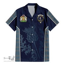 ScotsTee Shop Scottish McKerrell of Hillhouse Dress Clan Scottish Crest and Scottish Thistle Sport Tartan Short Sleeve Shirt