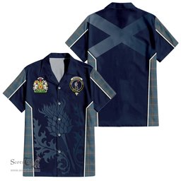 ScotsTee Shop Scottish McKerrell of Hillhouse Dress Clan Scottish Crest and Scottish Thistle Sport Tartan Short Sleeve Shirt