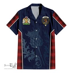 ScotsTee Shop Scottish Munro Black and Red Clan Scottish Crest and Scottish Thistle Sport Tartan Short Sleeve Shirt