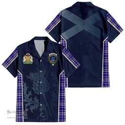 ScotsTee Shop Scottish Ochterlony Clan Scottish Crest and Scottish Thistle Sport Tartan Short Sleeve Shirt