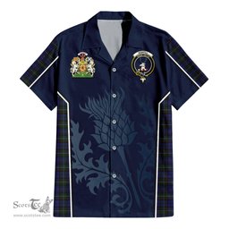 ScotsTee Shop Scottish Sempill Clan Scottish Crest and Scottish Thistle Sport Tartan Short Sleeve Shirt
