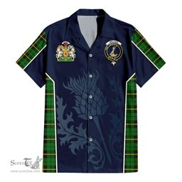ScotsTee Shop Scottish Wallace Hunting Green Clan Scottish Crest and Scottish Thistle Sport Tartan Short Sleeve Shirt