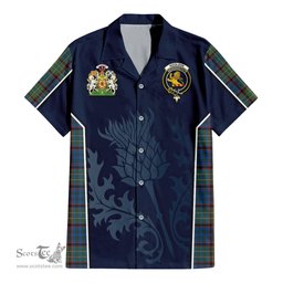 ScotsTee Shop Scottish Nicolson Hunting Ancient Clan Scottish Crest and Scottish Thistle Sport Tartan Short Sleeve Shirt