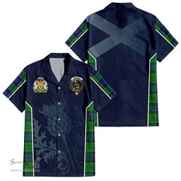 ScotsTee Shop Scottish Monteith Clan Scottish Crest and Scottish Thistle Sport Tartan Short Sleeve Shirt