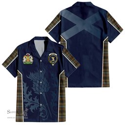 ScotsTee Shop Scottish Stewart Hunting Weathered Clan Scottish Crest and Scottish Thistle Sport Tartan Short Sleeve Shirt