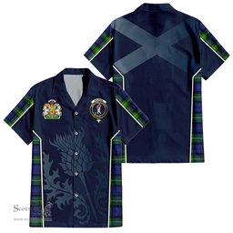 ScotsTee Shop Scottish Meldrum Clan Scottish Crest and Scottish Thistle Sport Tartan Short Sleeve Shirt