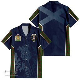 ScotsTee Shop Scottish Menzies Clan Scottish Crest and Scottish Thistle Sport Tartan Short Sleeve Shirt