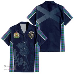ScotsTee Shop Scottish Ralston Clan Scottish Crest and Scottish Thistle Sport Tartan Short Sleeve Shirt