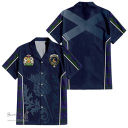 ScotsTee Shop Scottish Strachan Clan Scottish Crest and Scottish Thistle Sport Tartan Short Sleeve Shirt