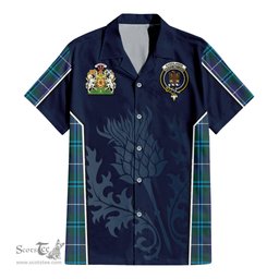 ScotsTee Shop Scottish Sandilands Clan Scottish Crest and Scottish Thistle Sport Tartan Short Sleeve Shirt
