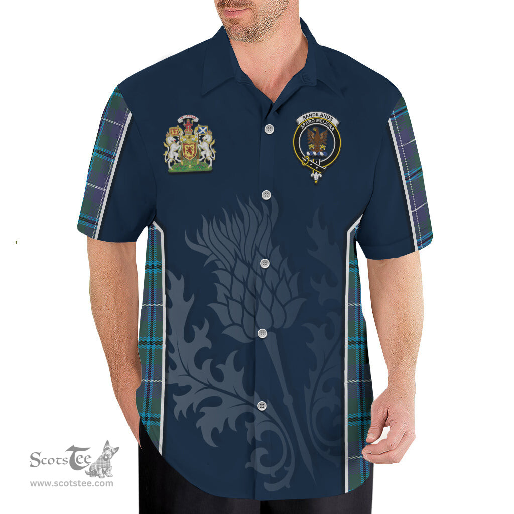 ScotsTee Shop Scottish Sandilands Clan Scottish Crest and Scottish Thistle Sport Tartan Short Sleeve Shirt