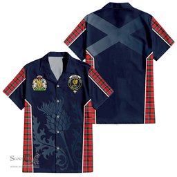 ScotsTee Shop Scottish Sinclair Modern Clan Scottish Crest and Scottish Thistle Sport Tartan Short Sleeve Shirt