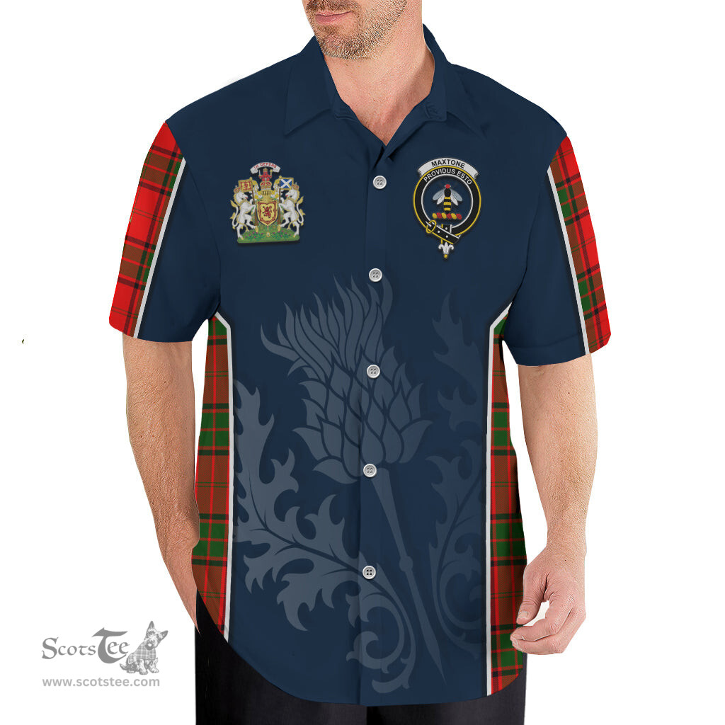 ScotsTee Shop Scottish Maxtone Clan Scottish Crest and Scottish Thistle Sport Tartan Short Sleeve Shirt