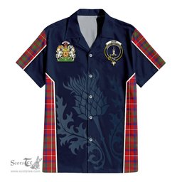 ScotsTee Shop Scottish Shaw Red Modern Clan Scottish Crest and Scottish Thistle Sport Tartan Short Sleeve Shirt