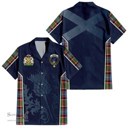 ScotsTee Shop Scottish Stirling Bannockburn Clan Scottish Crest and Scottish Thistle Sport Tartan Short Sleeve Shirt