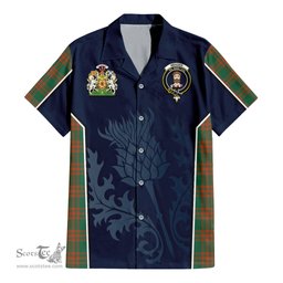 ScotsTee Shop Scottish Menzies Green Ancient Clan Scottish Crest and Scottish Thistle Sport Tartan Short Sleeve Shirt