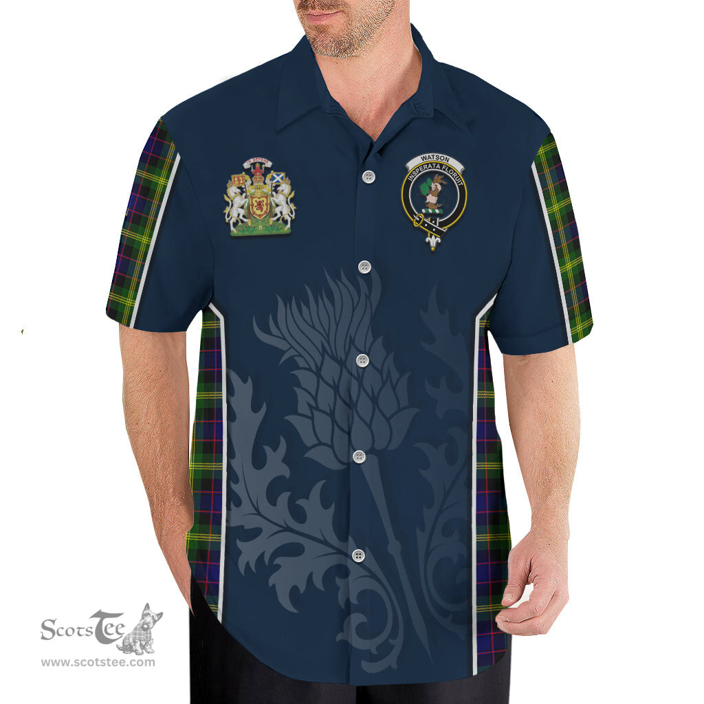 ScotsTee Shop Scottish Watson Modern Clan Scottish Crest and Scottish Thistle Sport Tartan Short Sleeve Shirt