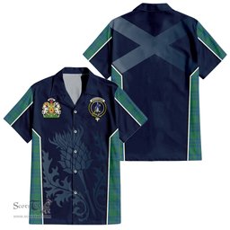 ScotsTee Shop Scottish Montgomery Ancient Clan Scottish Crest and Scottish Thistle Sport Tartan Short Sleeve Shirt