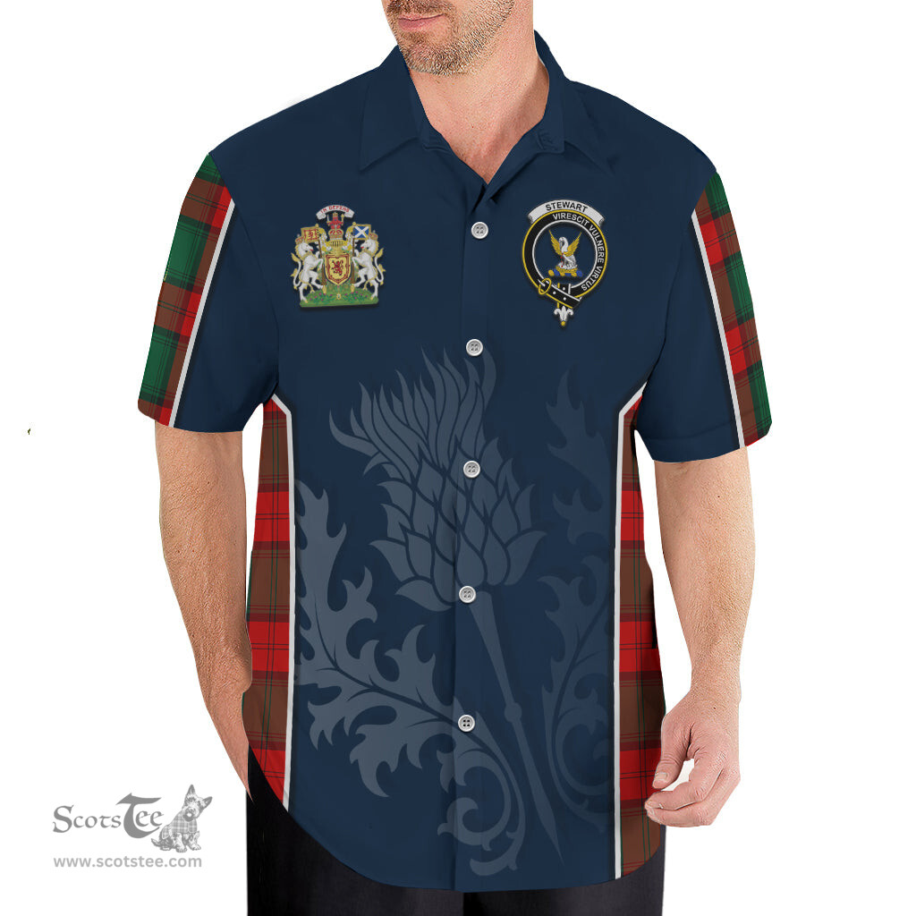 ScotsTee Shop Scottish Stewart Atholl Modern Clan Scottish Crest and Scottish Thistle Sport Tartan Short Sleeve Shirt