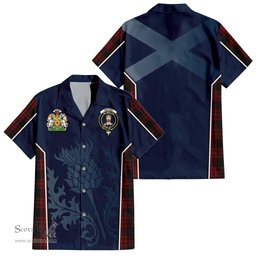 ScotsTee Shop Scottish Menzies Hunting Clan Scottish Crest and Scottish Thistle Sport Tartan Short Sleeve Shirt