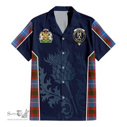 ScotsTee Shop Scottish Preston Clan Scottish Crest and Scottish Thistle Sport Tartan Short Sleeve Shirt